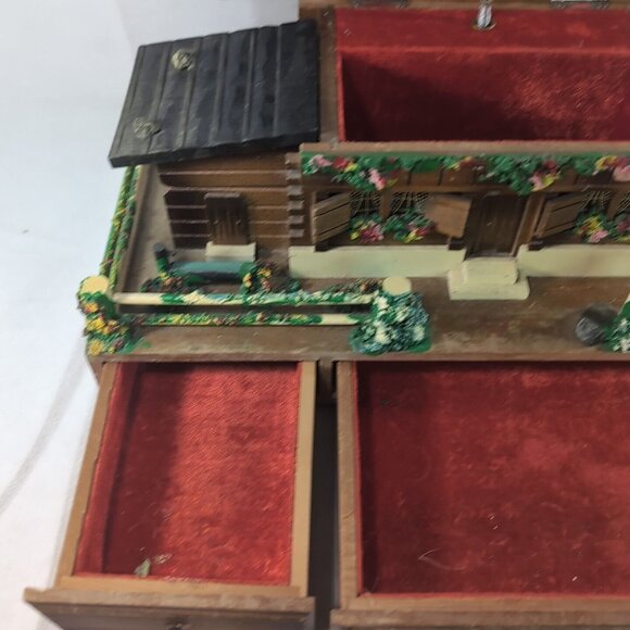 Vintage Japanese Cottage Music Box Trinket Jewelry Brown Wood Large Ballerina - Picture 7 of 16